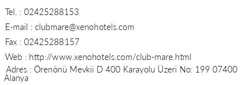 Xeno Club Mare telefon numaralar, faks, e-mail, posta adresi ve iletiim bilgileri